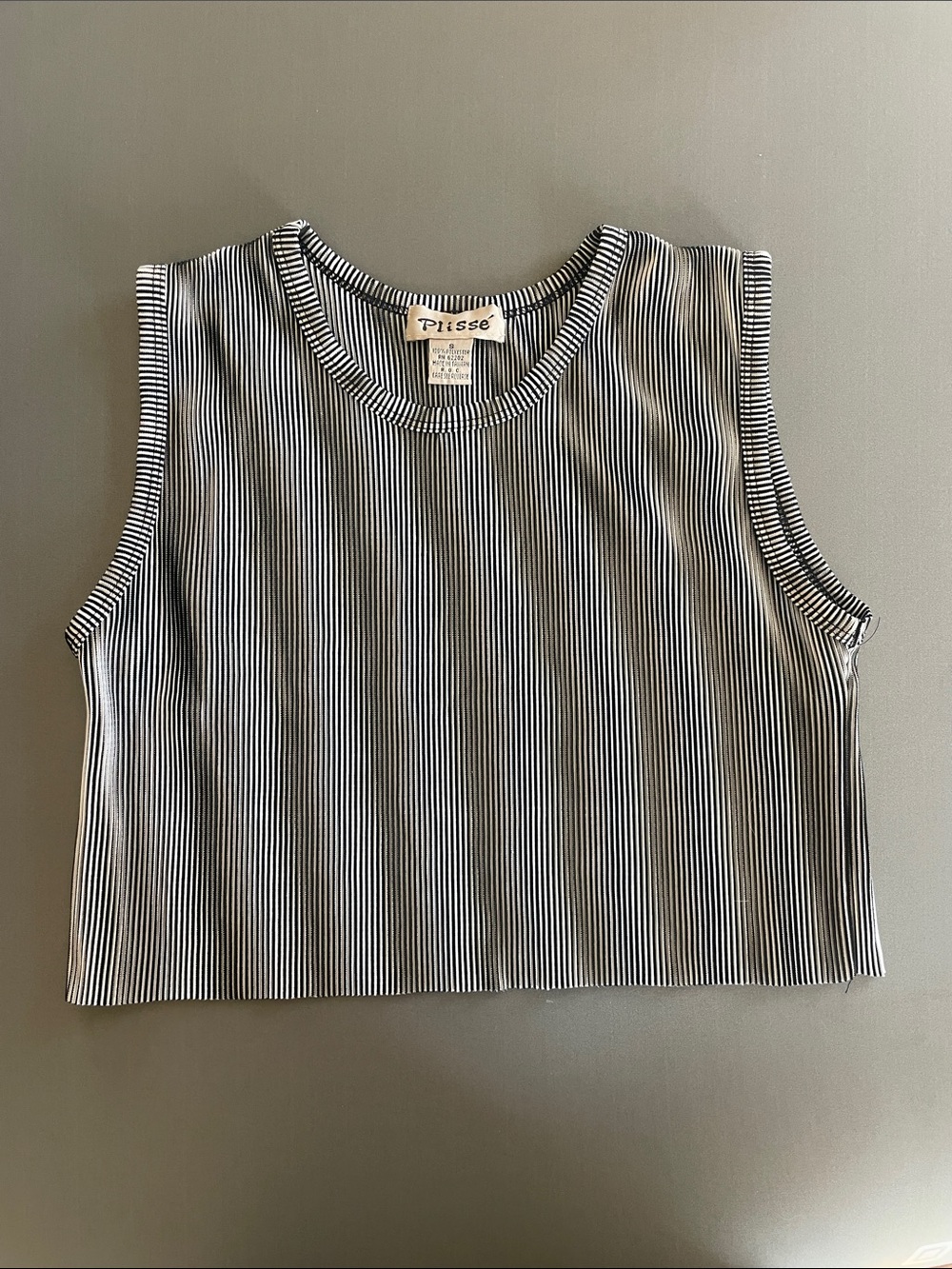 Vintage Black & White Striped Ribbed Tank Top